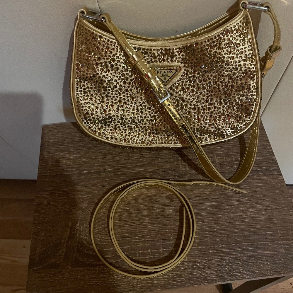 Prada Cleo Gold Crystal Satin Purse